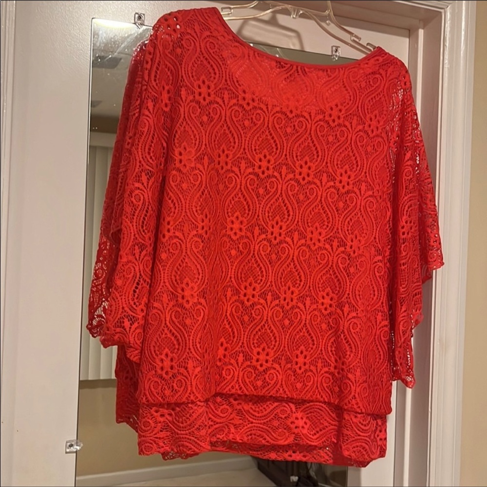 Dress Barn Coral Dry Cleaned Aqua or Coral Butterfly Sleeve Blouse Size XL
